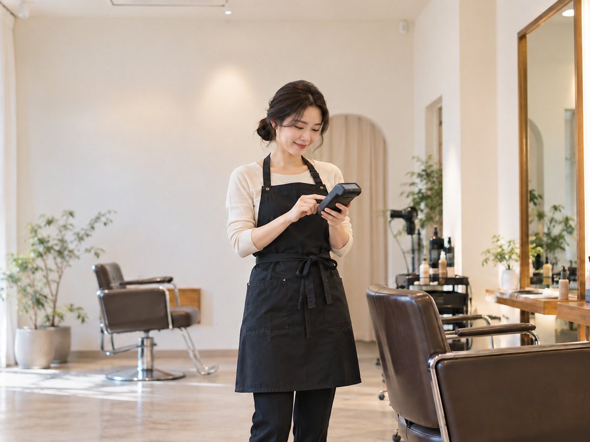 네일샵 PG단말기 결제 장면
